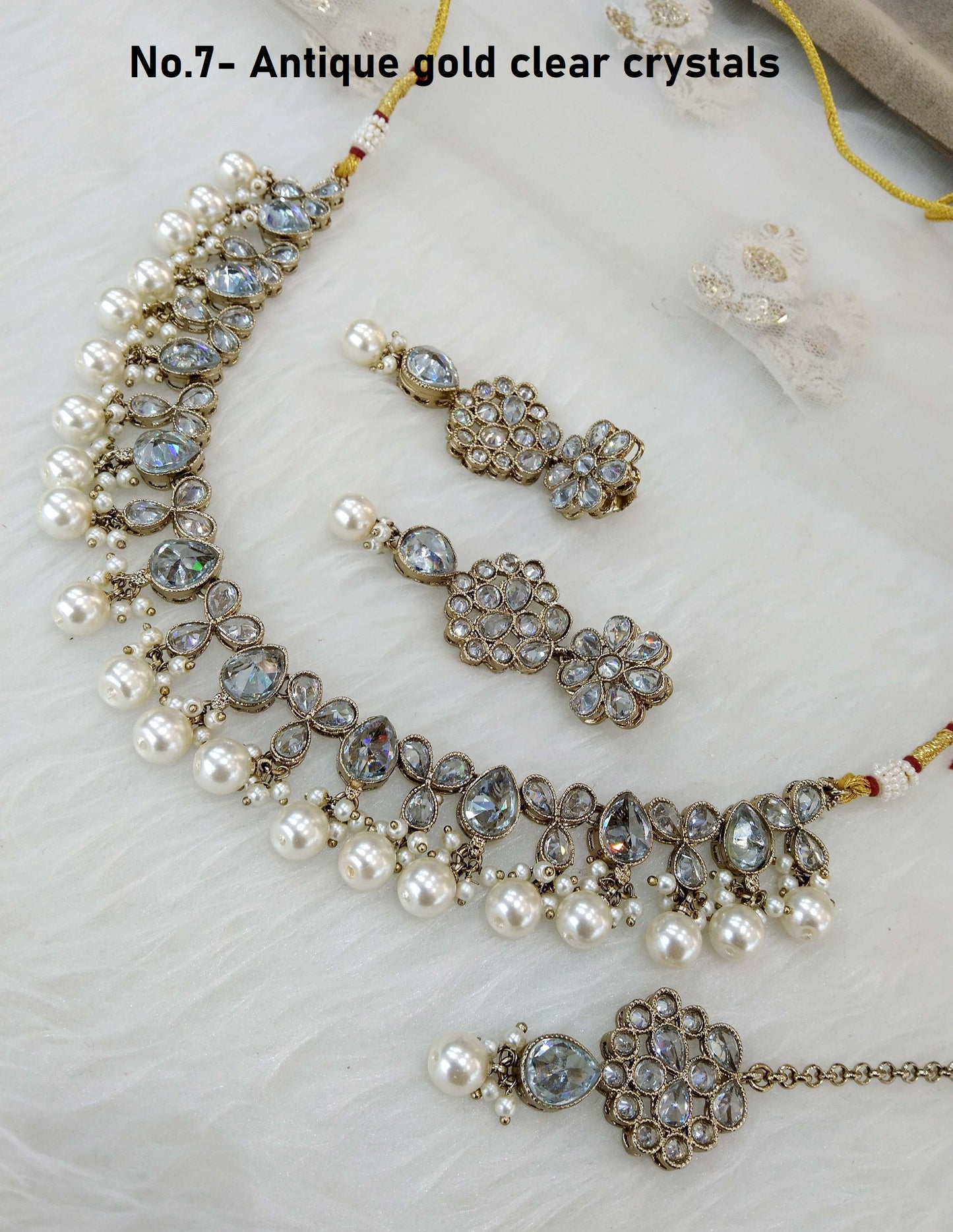 Antique Gold Necklace Jewellery  Set/ clear crystal necklace set jewellery set /sona jewellery Set Online