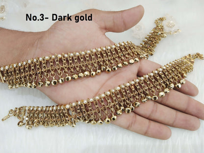 Buy Anklets Payal Foot Bracelet Indian Gold pair Anklets Foot Bracelet Payal Jhanjar Jewellery Jewellery/Traditional Bollywood Panjeb Jewellery