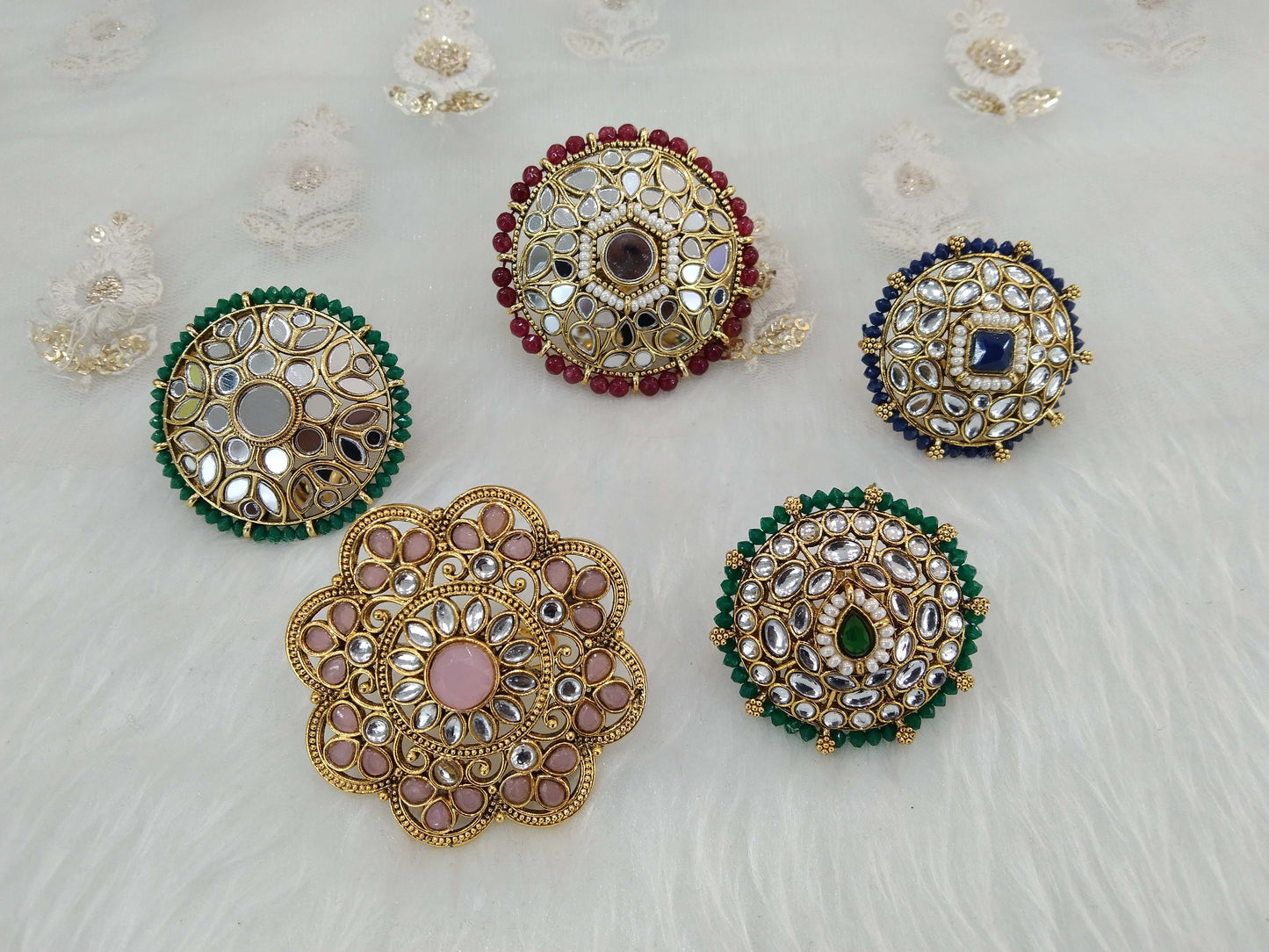 Indian Ring/Gold Finish kundan ring/Finger rings Big round bridal ring hand lona accessory