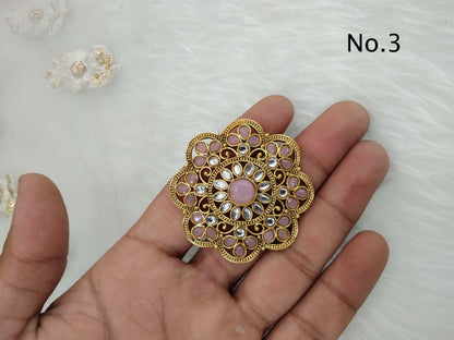 Indian Ring/Gold Finish kundan ring/Finger rings Big round bridal ring hand lona accessory