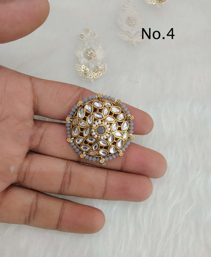 Indian Ring/Gold Finish kundan ring/Finger rings Big round bridal ring hand lona accessory