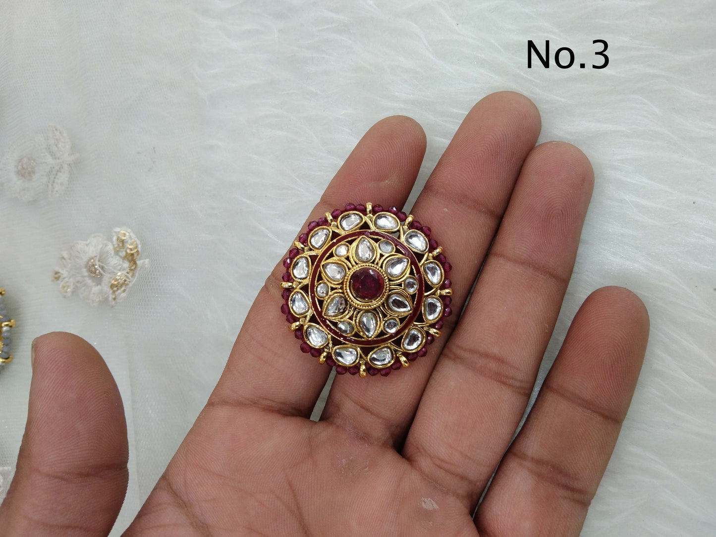 Indian Ring/Gold Finish kundan ring/Finger rings Big round bridal ring hand lona accessory