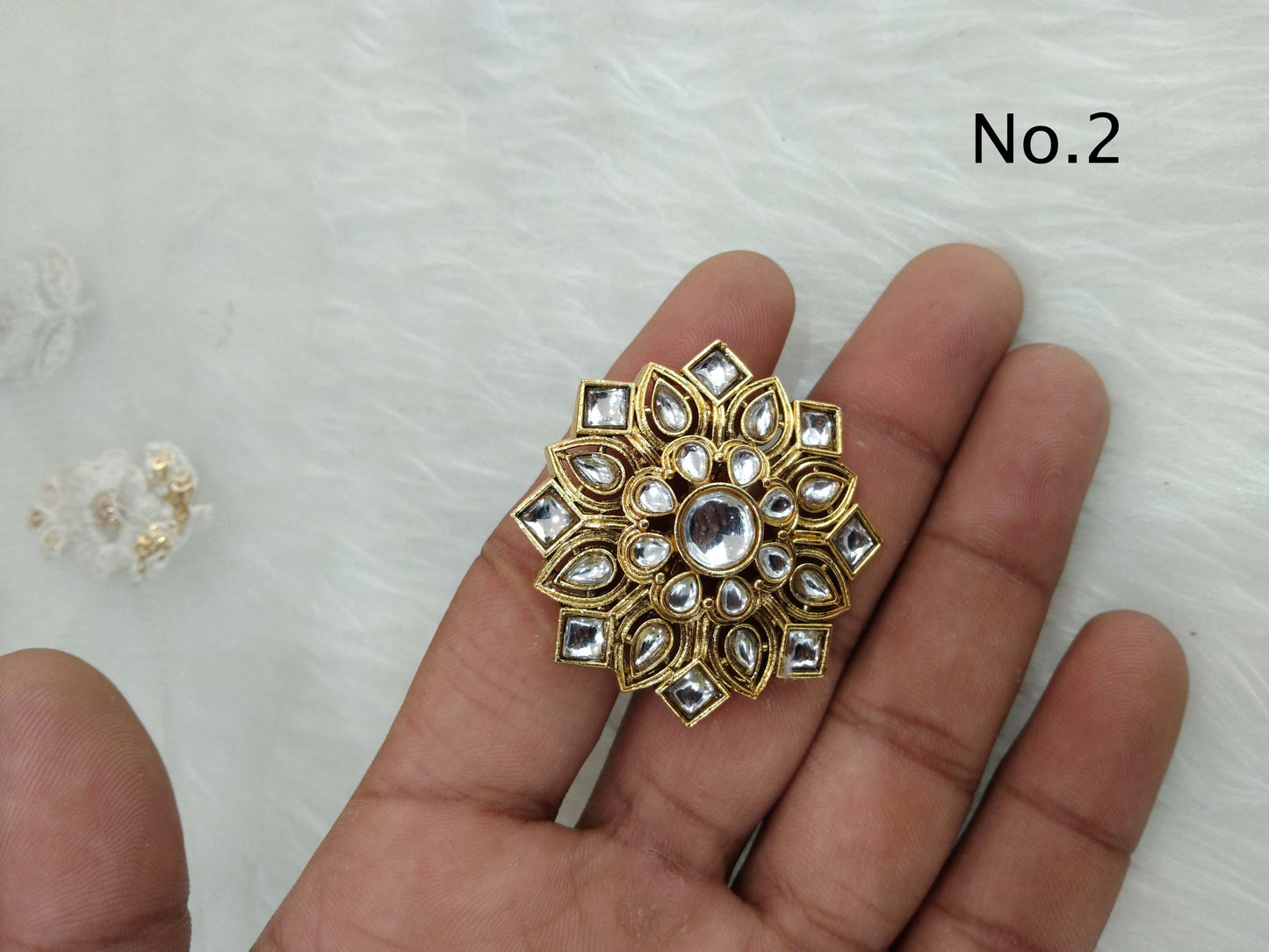 Indian Ring/Gold Finish kundan ring/Finger rings Big round bridal ring hand lona accessory
