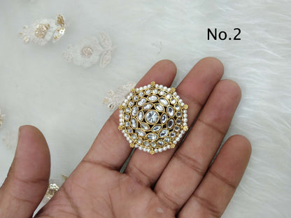 Indian Ring/Gold kundan rings/Finger rings Big round brida ring hand accessory/salsa