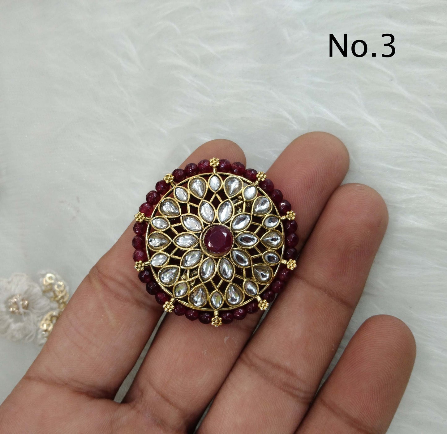 Indian Ring/Gold kundan rings/Finger rings Big round brida ring hand accessory/salsa