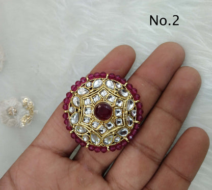 Indian Ring/Gold kundan rings/Finger rings Big round brida ring hand accessory/salsa