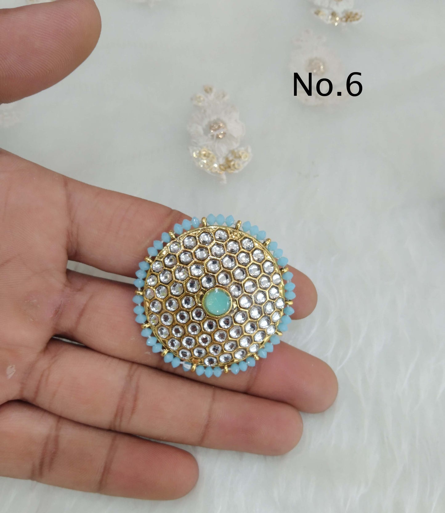 Online Indian Ring /Gold kundan ring/Finger rings Big round bridal ring hand accessory/lairi