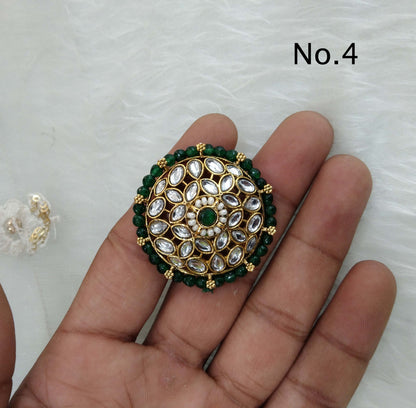 Online Indian Ring /Gold kundan ring/Finger rings Big round bridal ring hand accessory/lairi