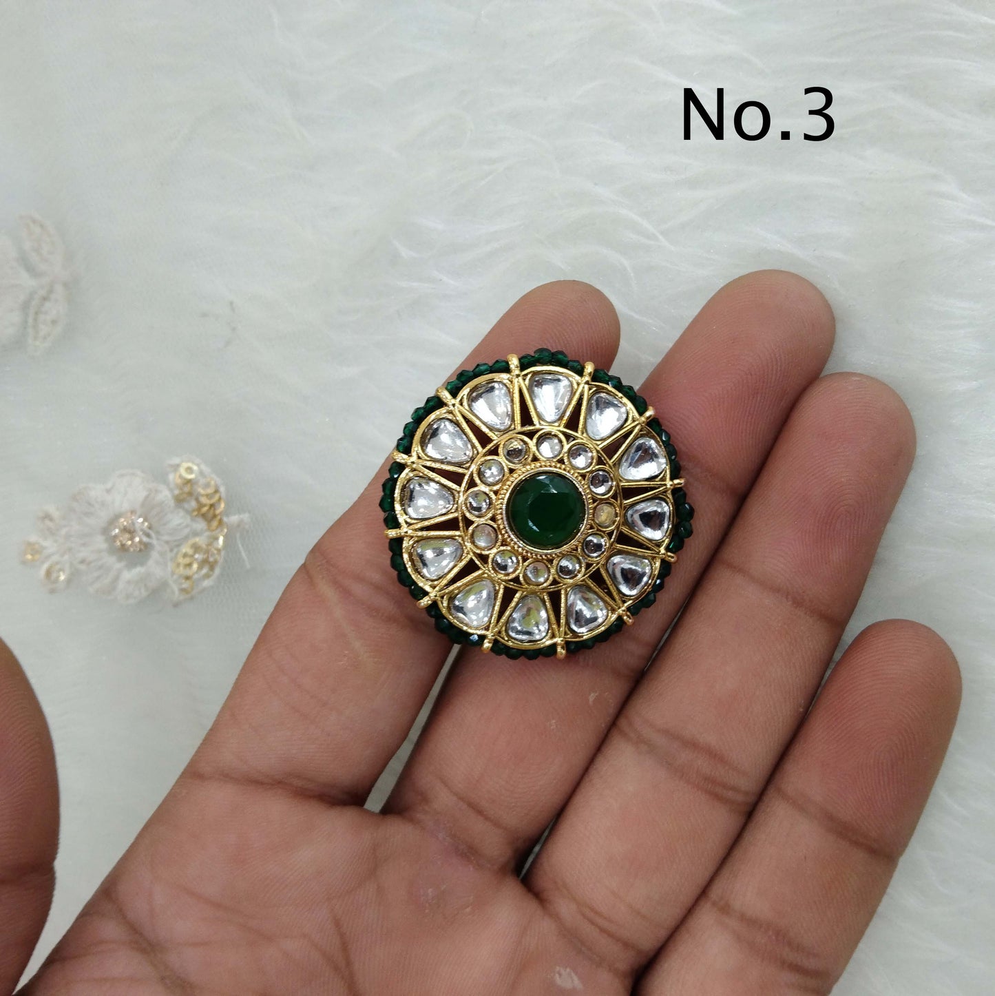 Online Indian Ring /Gold kundan ring/Finger rings Big round bridal ring hand accessory/lairi