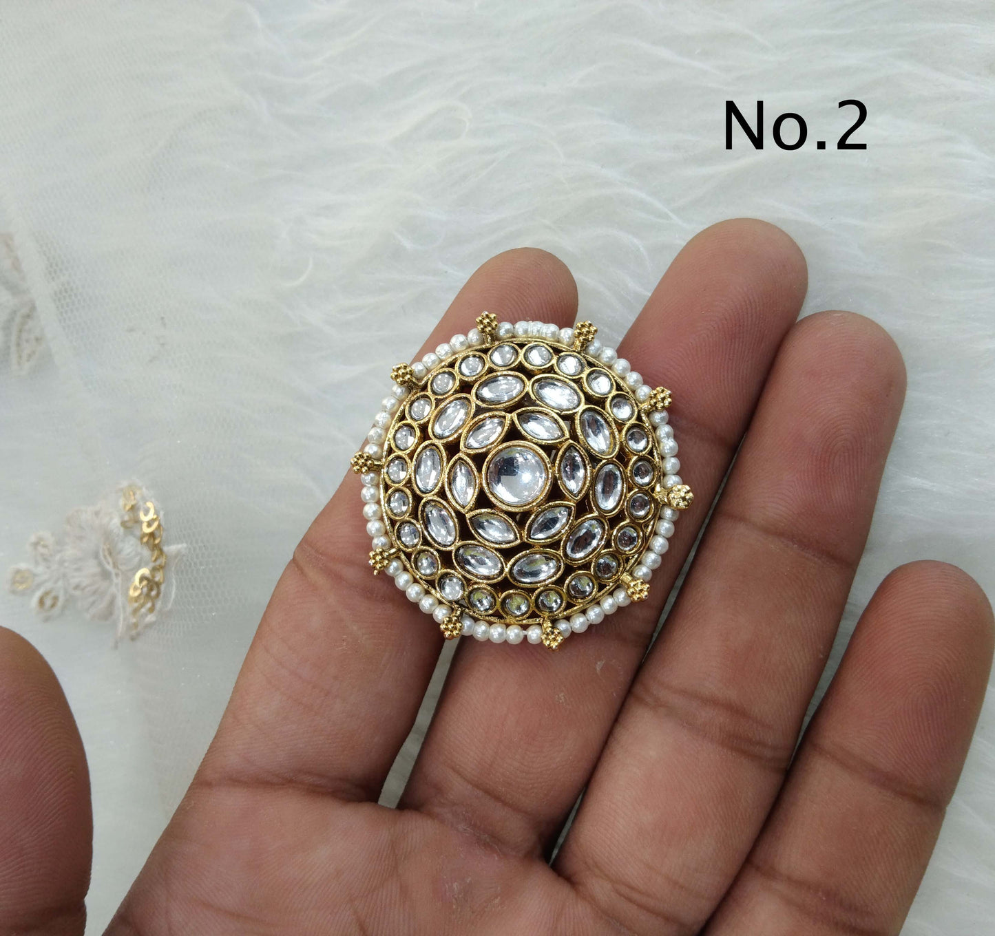 Online Indian Ring /Gold kundan ring/Finger rings Big round bridal ring hand accessory/lairi