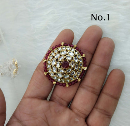 Online Indian Ring /Gold kundan ring/Finger rings Big round bridal ring hand accessory/lairi