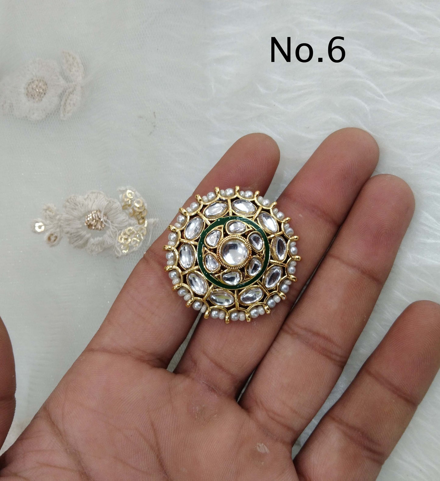 Online Indian Ring /Gold kundan ring/Finger rings Big round bridal ring hand accessory/lairi