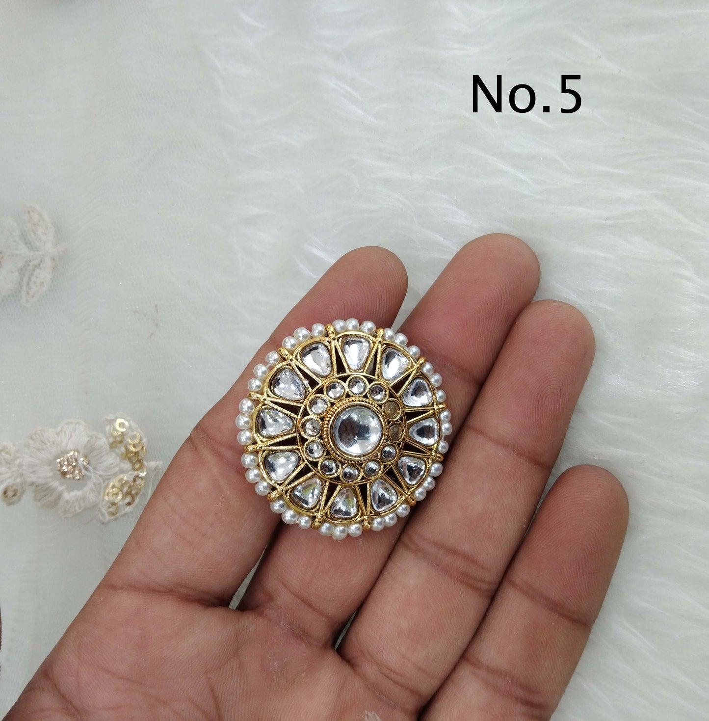 Online Indian Ring /Gold kundan ring/Finger rings Big round bridal ring hand accessory/lairi