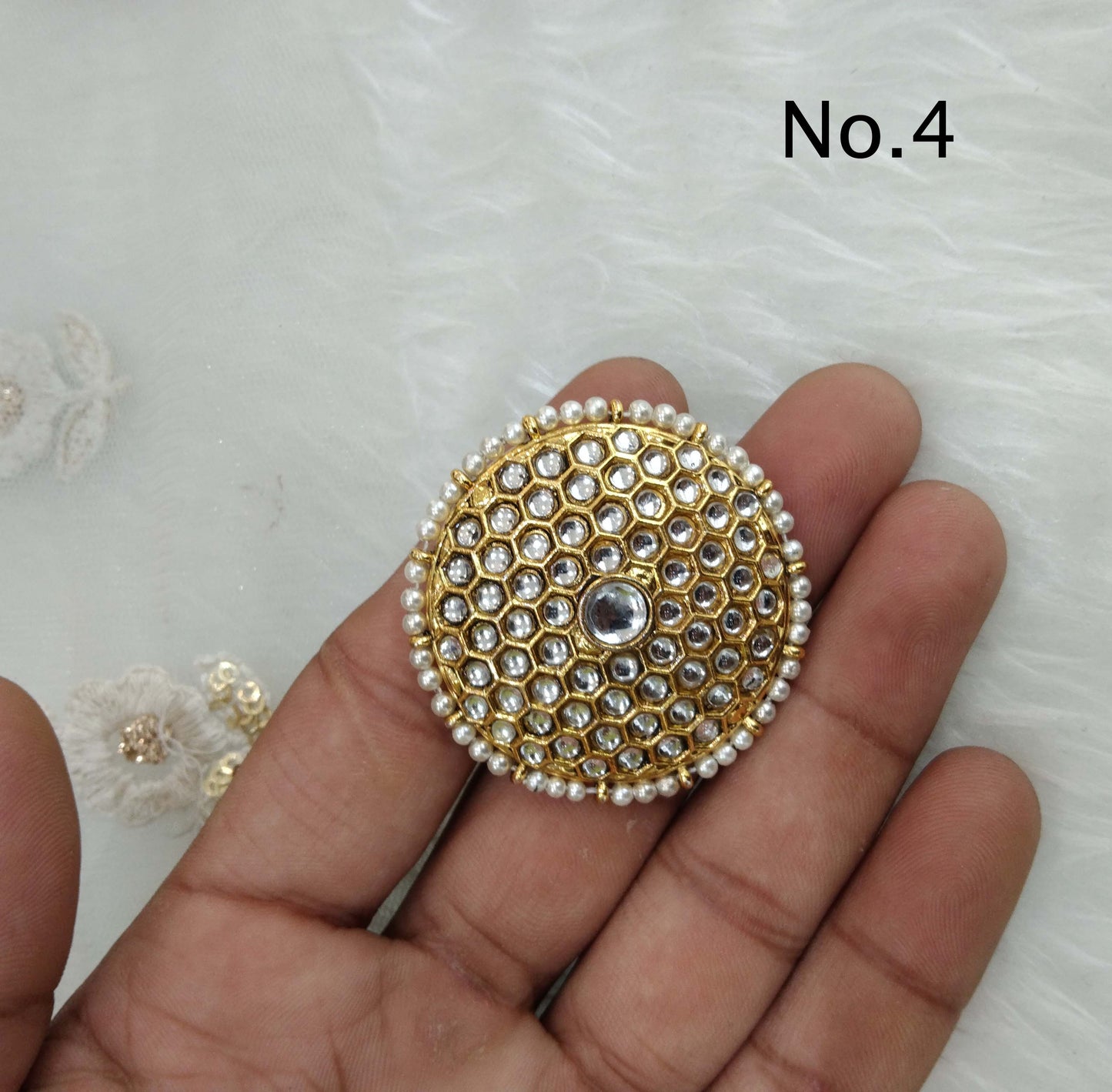 Online Indian Ring /Gold kundan ring/Finger rings Big round bridal ring hand accessory/lairi