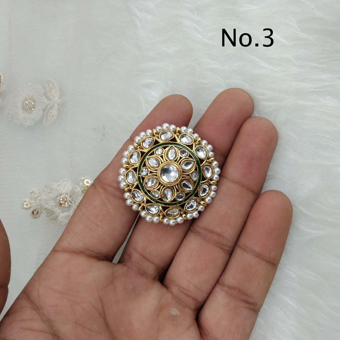 Online Indian Ring /Gold kundan ring/Finger rings Big round bridal ring hand accessory/lairi