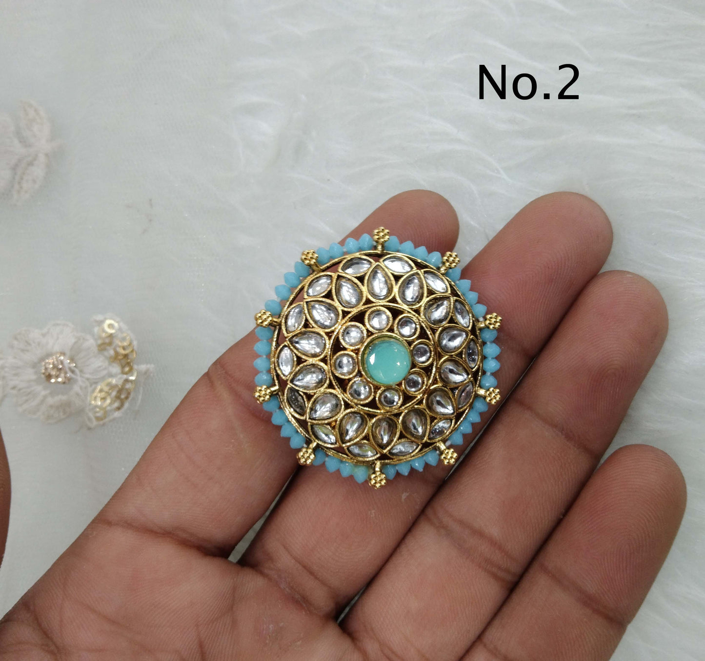 Online Indian Ring /Gold kundan ring/Finger rings Big round bridal ring hand accessory/lairi