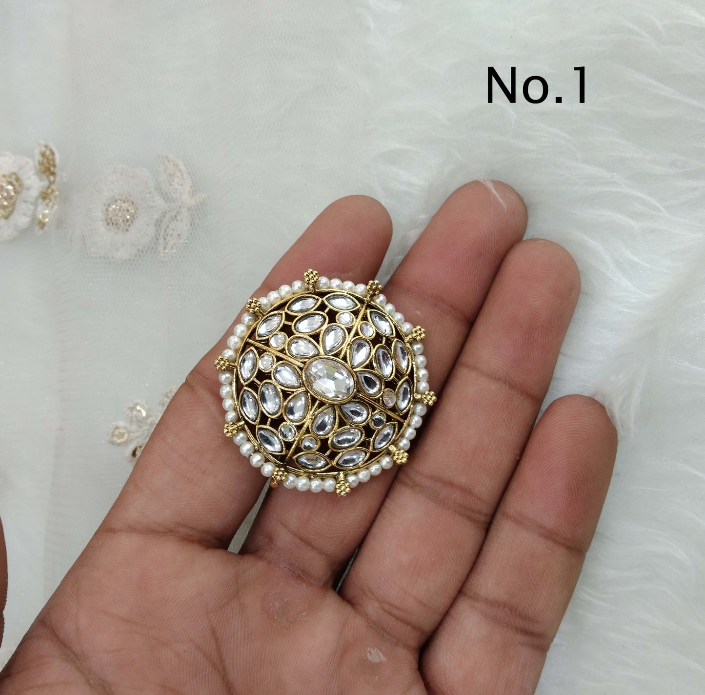 Online Indian Ring /Gold kundan ring/Finger rings Big round bridal ring hand accessory/lairi