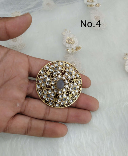 Indian Ring /Gold kundan finger rings Big round bridal ring hand accessory/limi