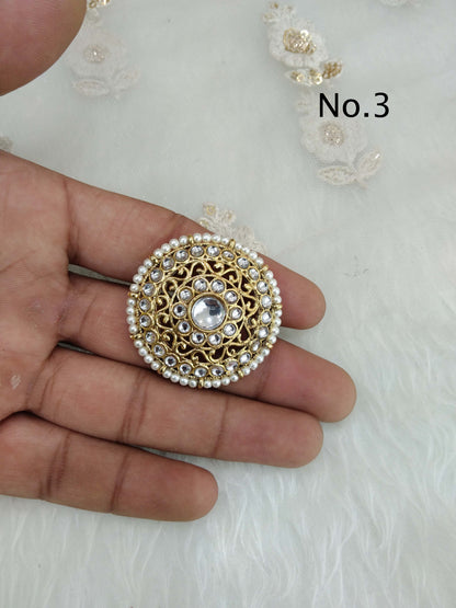 Online Indian Ring /gold Finish kundan rings/Finger rings Big round bridal ring hand accessory/lisa