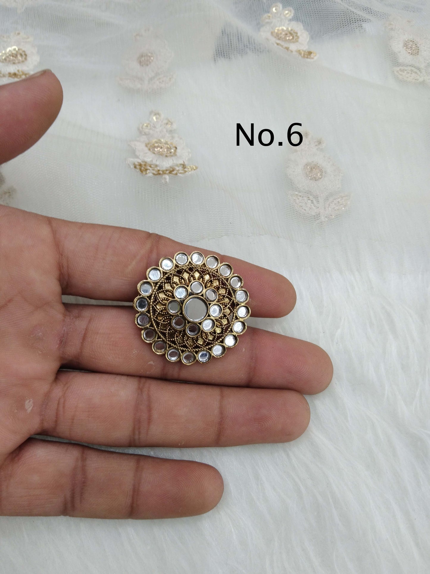 Indian Ring /Antique finish mirror Finger rings round bridal ring hand accessory/hsi