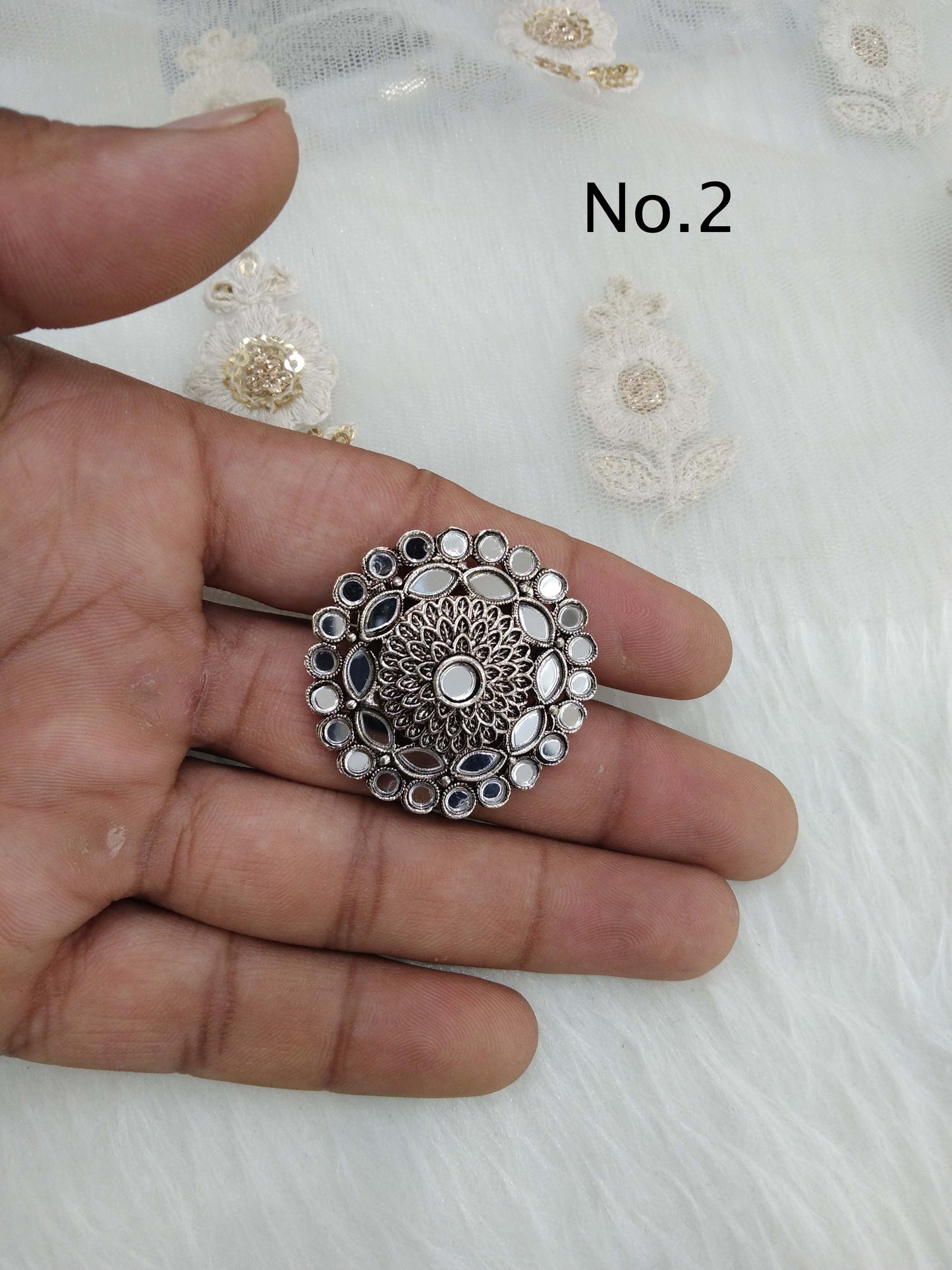 Indian Ring /Antique finish mirror Finger rings round bridal ring hand accessory/hsi