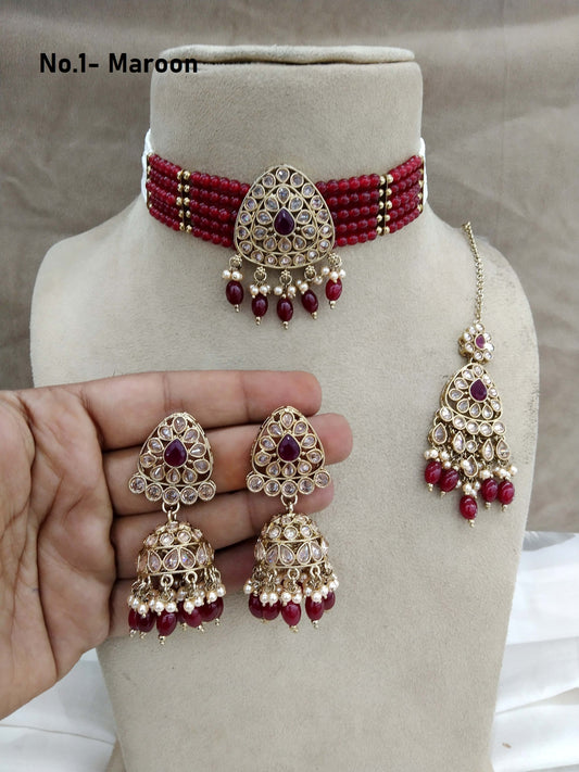 Antique gold choker Set/ maroon choker Indian rasha Jewellry