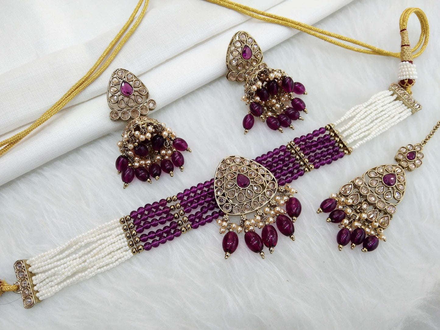 Antique gold choker Set/ Purple choker Indian rasha Jewellry