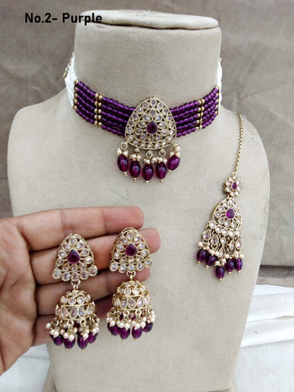 Antique gold choker Set/ Purple choker Indian rasha Jewellry