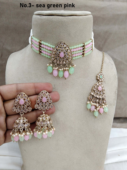 Antique gold choker Set/sea green pink choker Indian rasha Jewellry