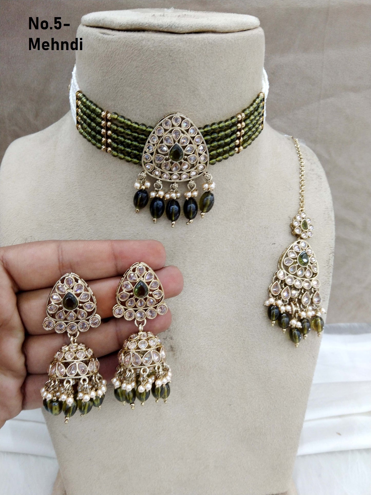 Antique gold choker Set/ Mehndi choker set Indian rasha Jewellry