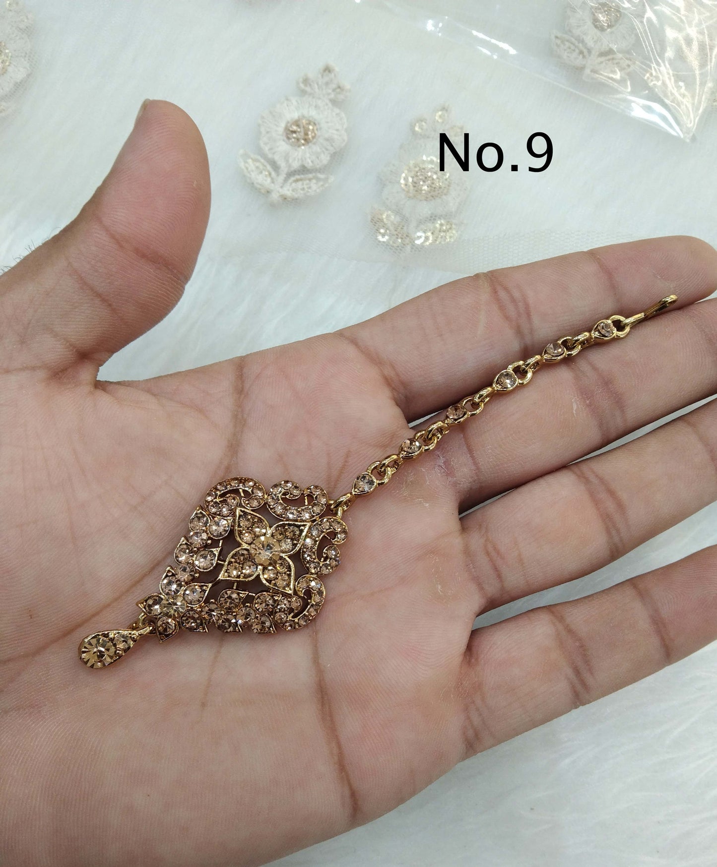 Antique Gold, silver and rose gold finish tikka mini headpiece