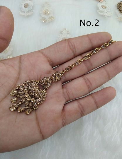 Antique Gold, silver and rose gold finish tikka mini headpiece