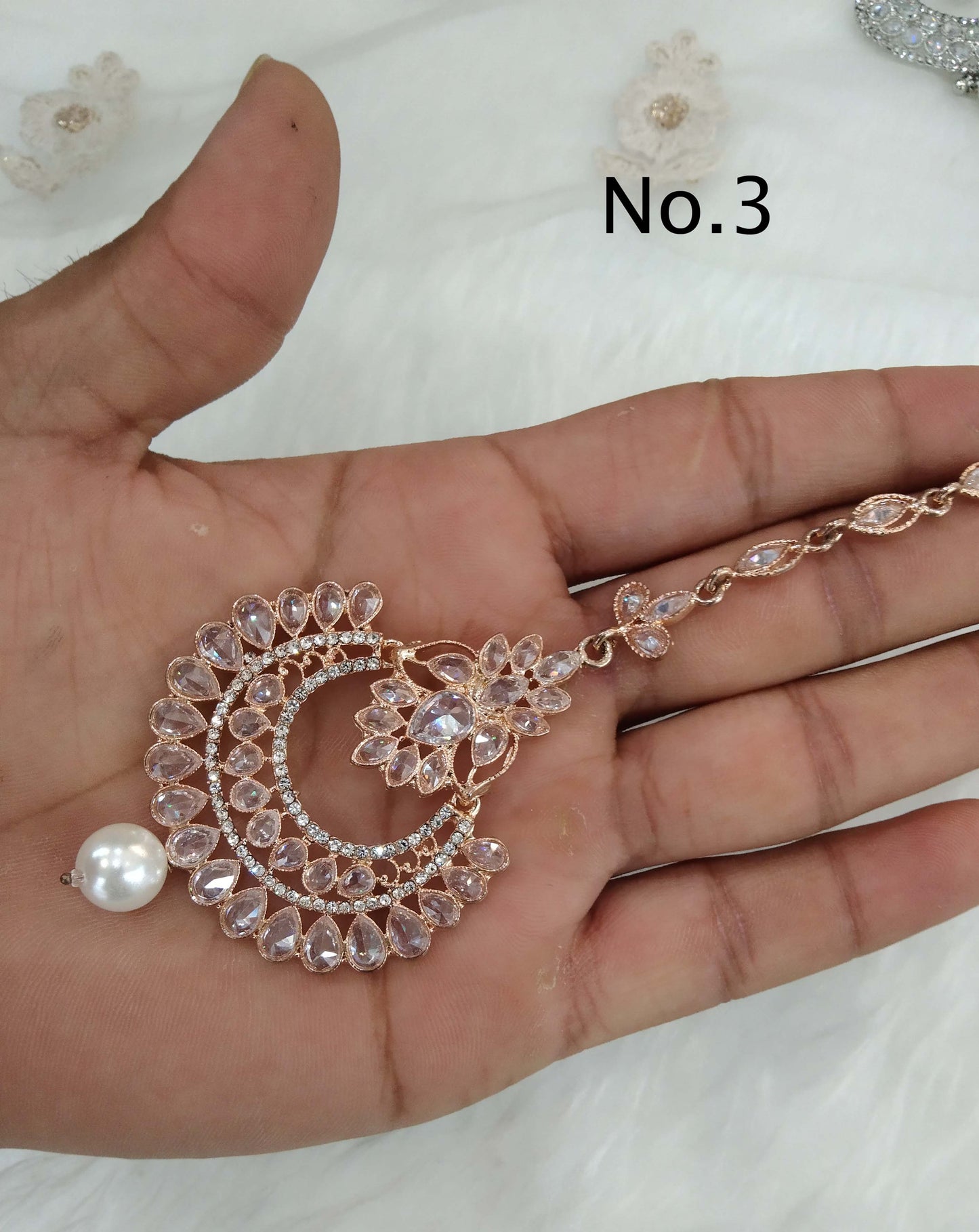 Indian Headpiece Tikka  Jewellery/silver and rose gold maang tommy tikka