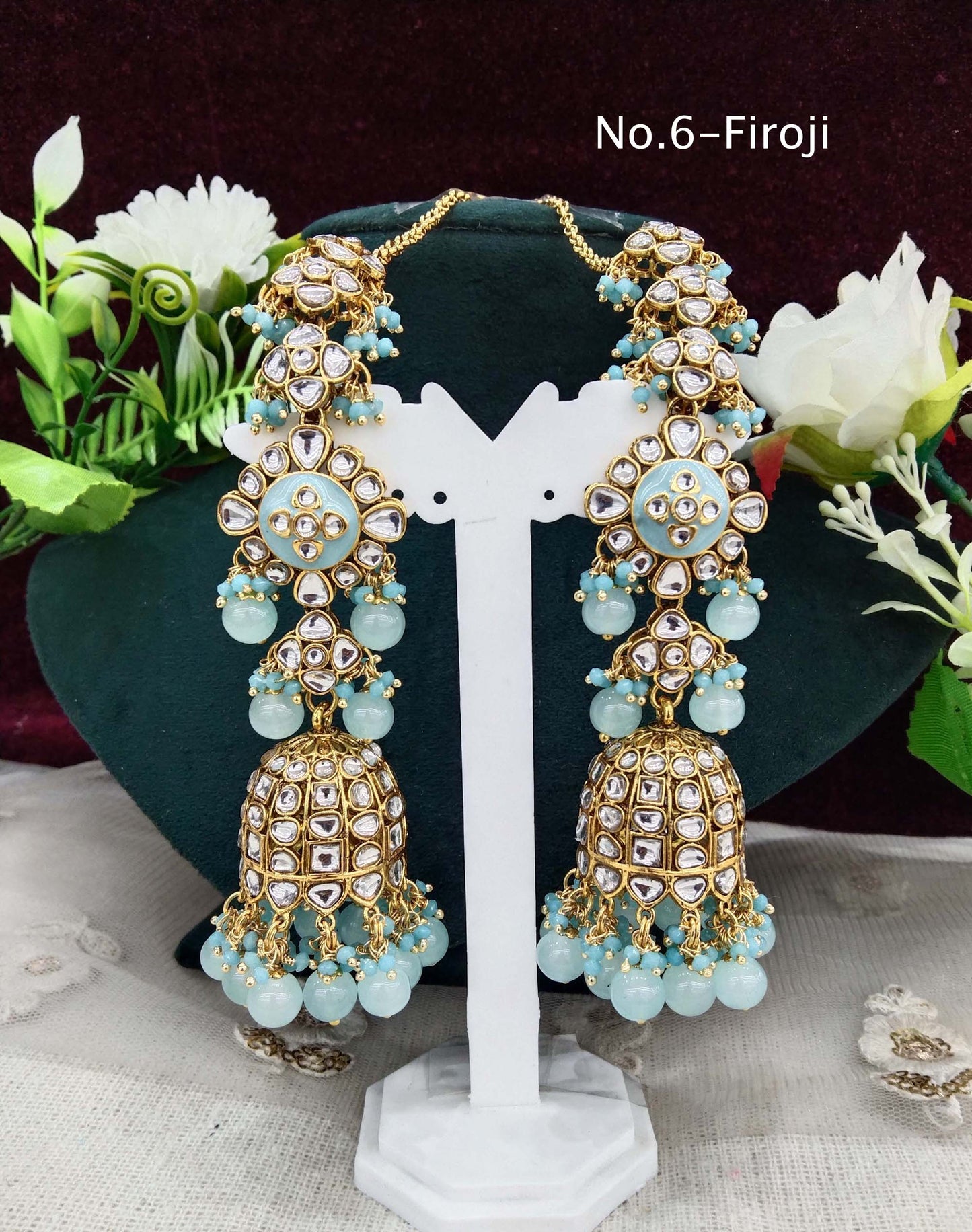 Indian kundan earrings jewellery/kundan jhumka earrings/ bollywood earrings header set