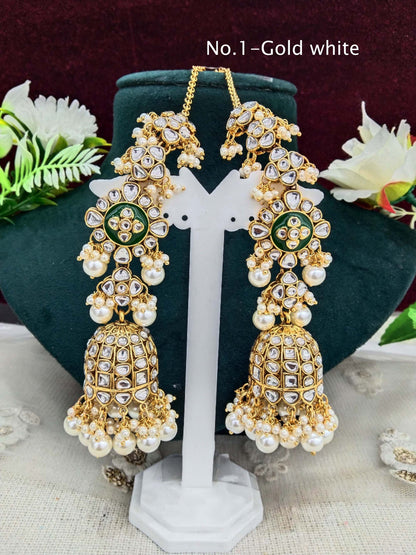 Indian kundan earrings jewellery/kundan jhumka earrings/ bollywood earrings header set