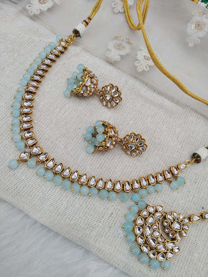 Gold Kundan Necklace Jewellery Set/ Gold sky blue kundan Indian jewellery kundan latin sets