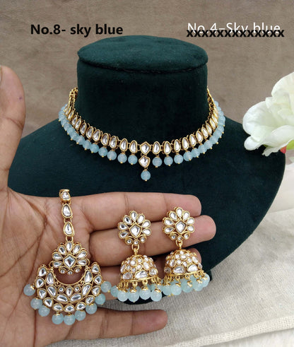 Gold Kundan Necklace Jewellery Set/ Gold sky blue kundan Indian jewellery kundan latin sets