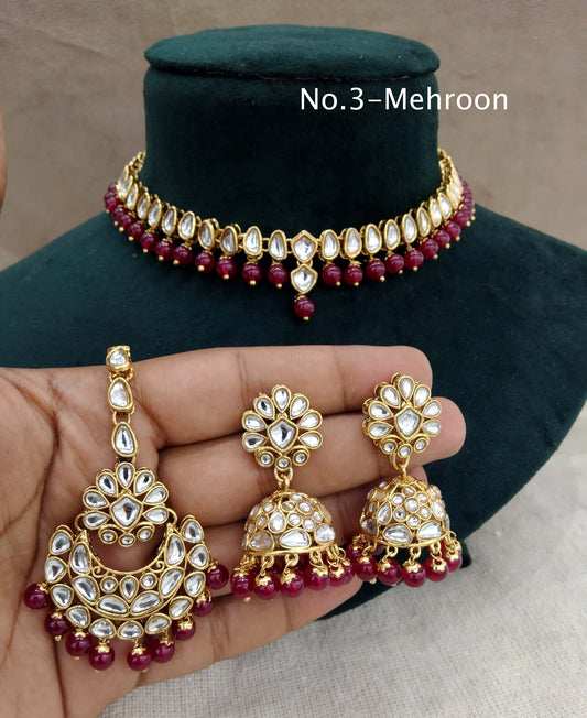 Kundan Necklace Jewellery Set/ Gold Mehroon kundan Indian jewellery kundan latin sets