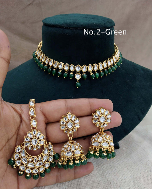 Kundan necklace Jewellery Set/ Gold green kundan Indian jewellery kundan latin sets