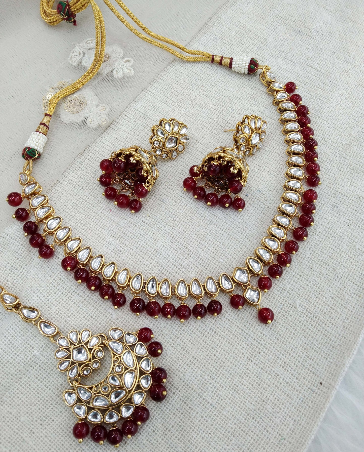 Kundan Necklace Jewellery Set/ Gold Mehroon kundan Indian jewellery kundan latin sets