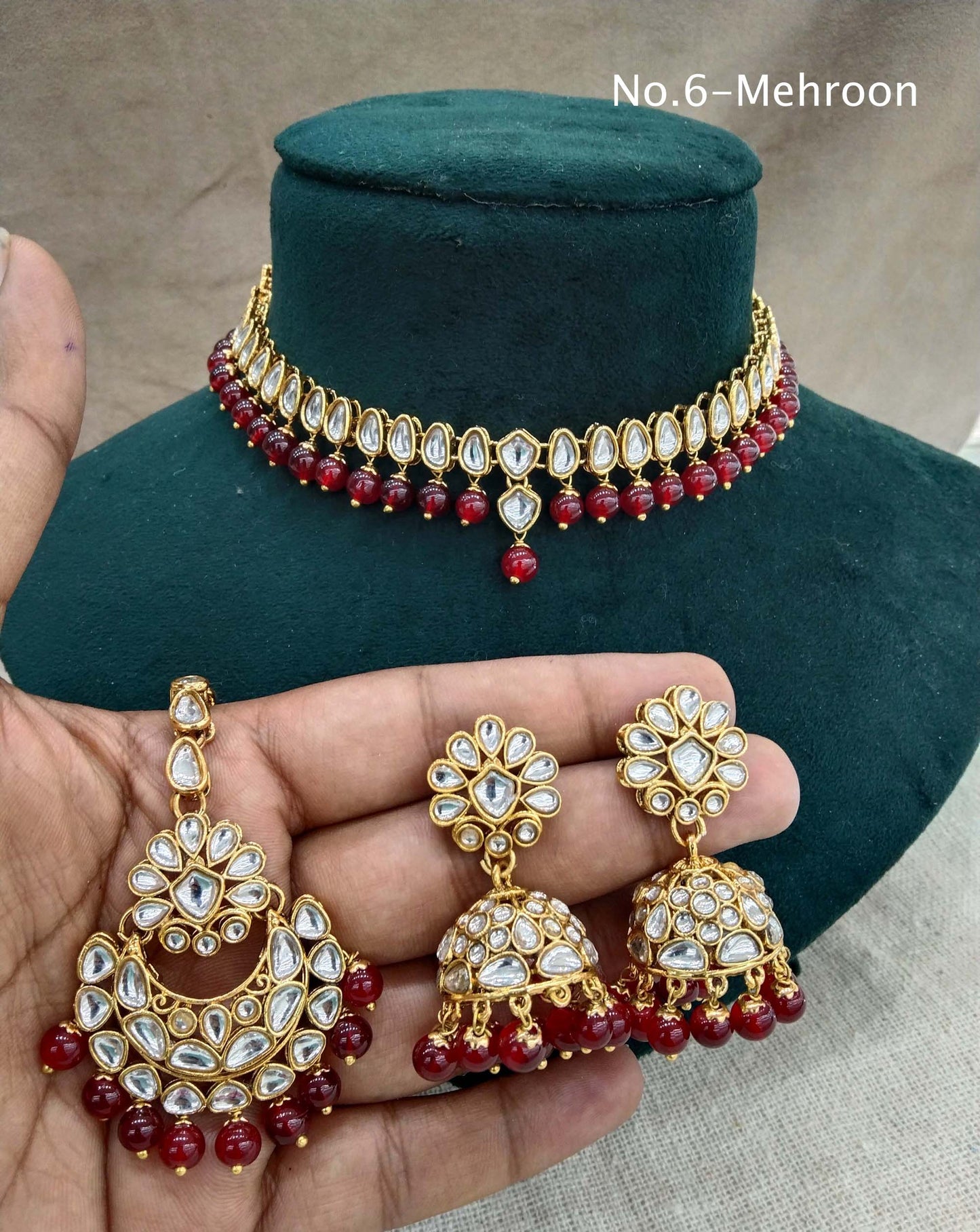 Kundan Necklace Jewellery Set/ Gold Mehroon kundan Indian jewellery kundan latin sets