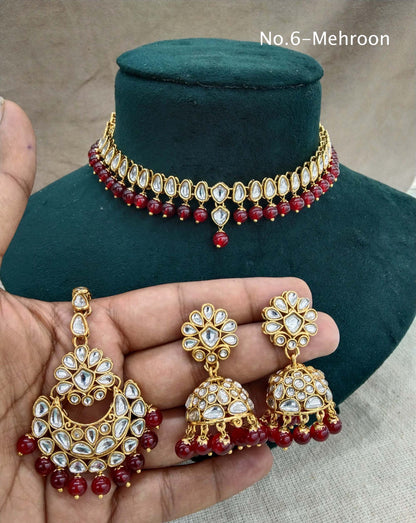 Kundan Necklace Jewellery Set/ Gold Mehroon kundan Indian jewellery kundan latin sets