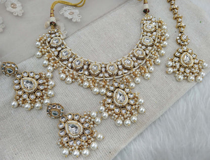 Ivory Gold Kundan necklace Set/ Gold white kundan Indian jewellery kundan middle sets