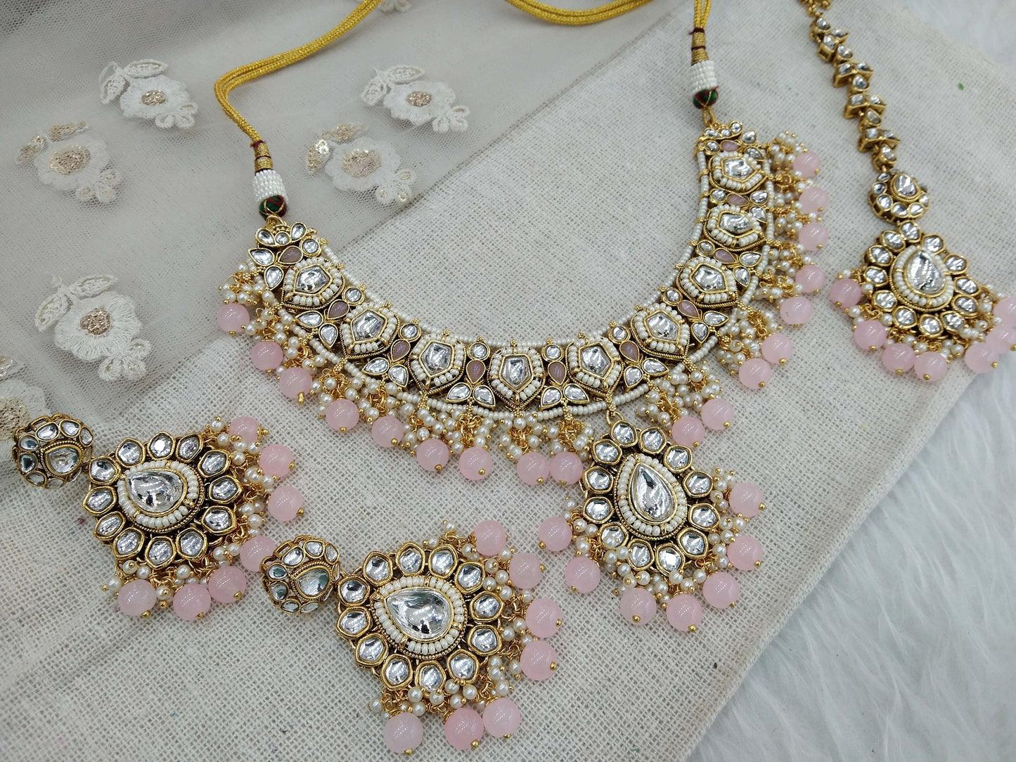 Kundan Necklace Jewellery Set/ Gold pink kundan Indian jewellery kundan middle sets