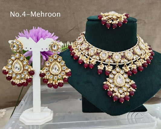 Kundan Necklace Jewellery Set/ Gold Mehroon kundan Indian jewellery kundan middle sets