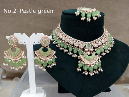 Indian  Jewellery Rose gold Kundan pastel green necklace most set