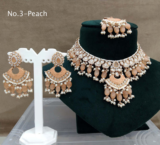 Indian Jewellery Rose gold Kundan peach necklace most set