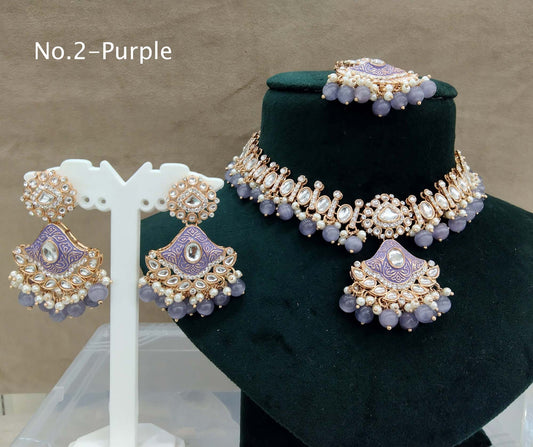 Indian  Jewellery Rose gold Kundan purple necklace most set