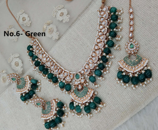 Indian Jewelry Jewellery Rose gold Kundan green necklace most set