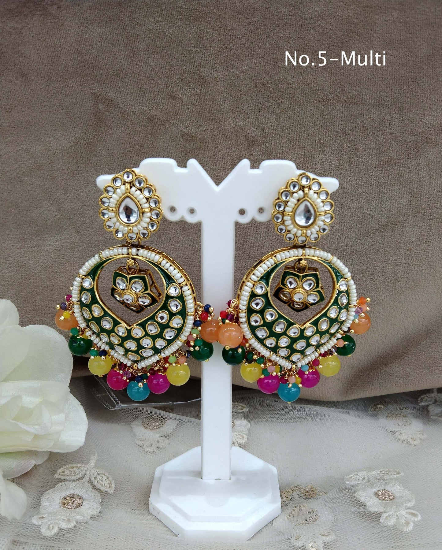 Indian Kundan Earrings Jewelery/Kundan Earrings/ bollywood Earrings stand Set